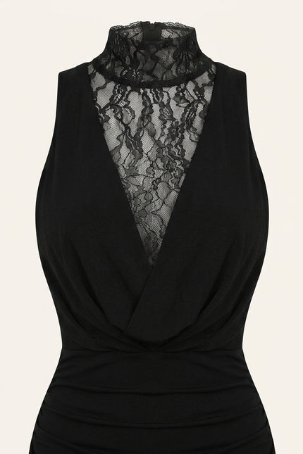 Sleeveless Lace Dress - Black - Detail