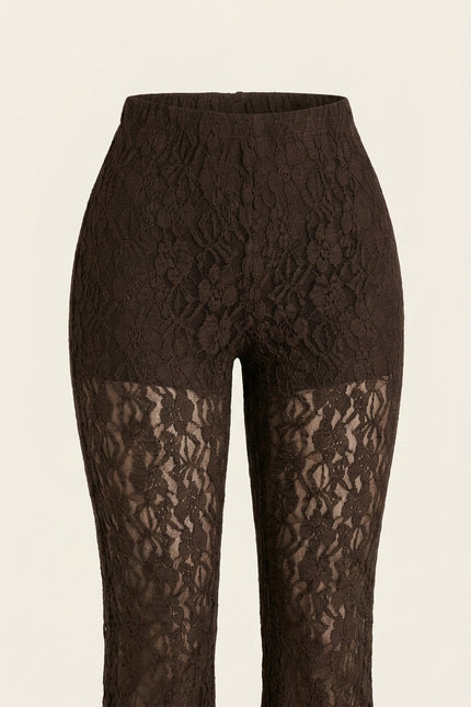 Allover Lace Flare Pants - Brown - Detail