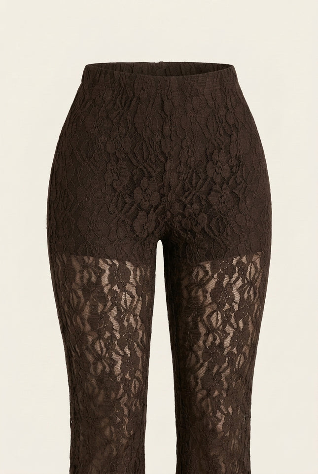 Allover Lace Flare Pants - Brown - Detail