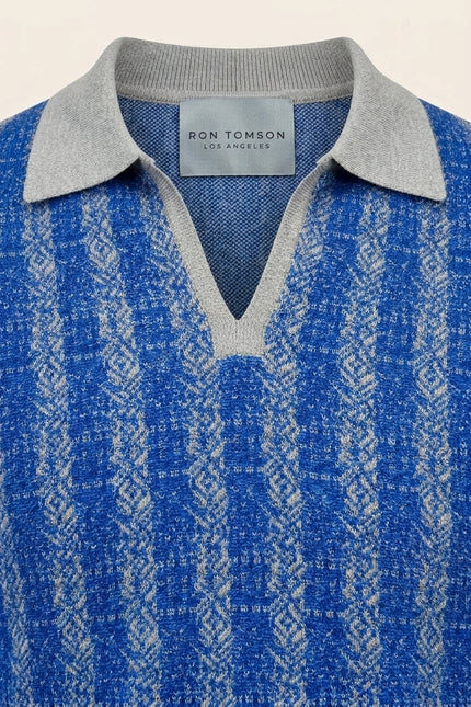 Textured Knit Polo Shirt - Blue - Detail