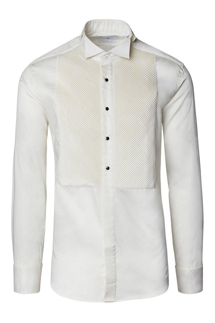 Diagonal Pleated Wing Tip Collar Shirt - Beige - Ron Tomson