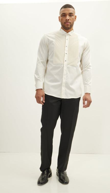 Diagonal Pleated Wing Tip Collar Shirt - Beige - Ron Tomson