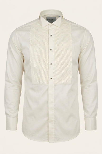 Diagonal Pleated Wing Tip Collar Shirt - Beige - Front
