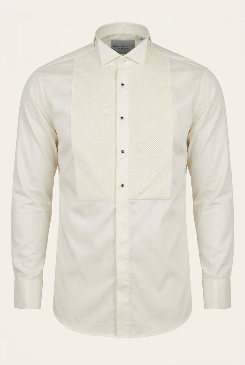 Diagonal Pleated Wing Tip Collar Shirt - Beige - Front
