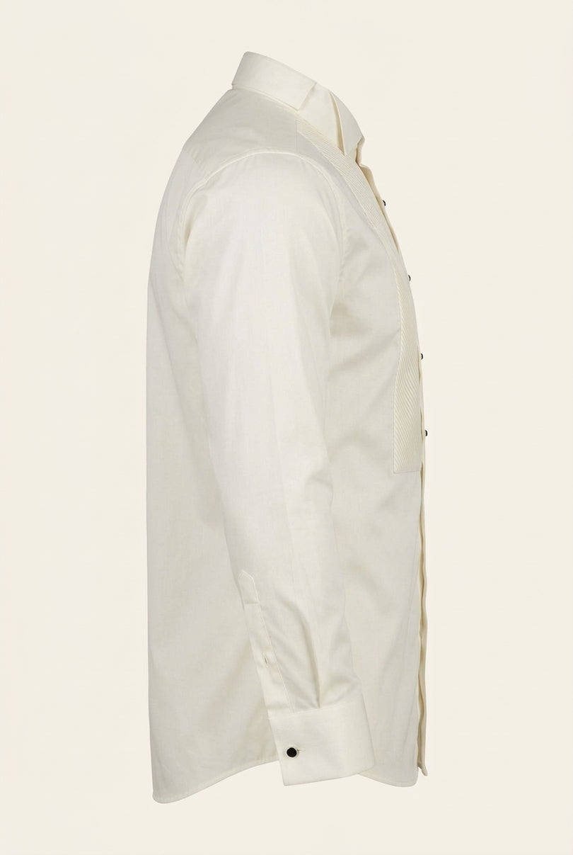 Diagonal Pleated Wing Tip Collar Shirt - Beige - Side