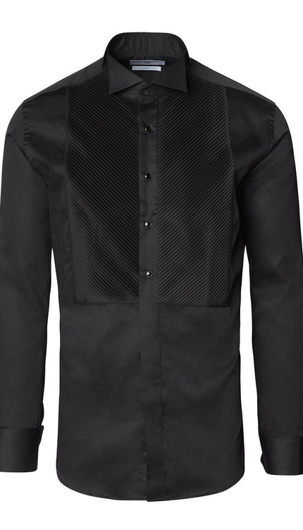 Diagonal Pleated Wing Tip Collar Shirt - Black - Ron Tomson