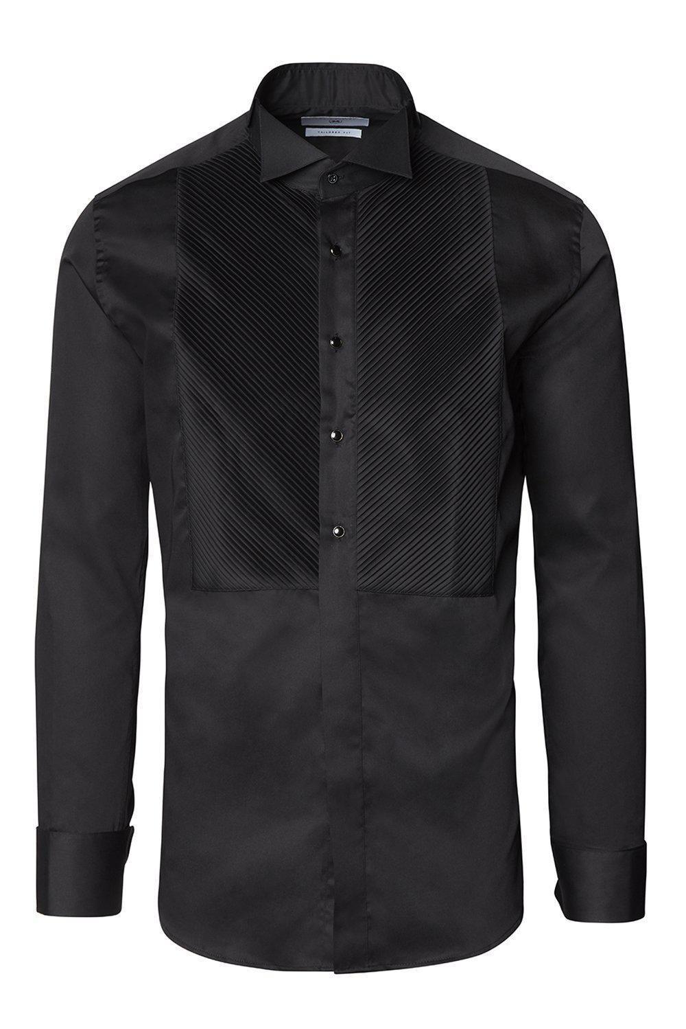 Men's Wing Collar Tuxedo Shirt - Black | Ron Tomson Men's Wing Collar Tuxedo Shirt - Black | Ron Tomson