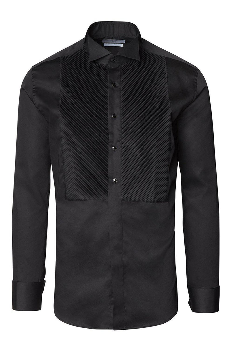 Diagonal Pleated Wing Tip Collar Shirt - Black - Ron Tomson