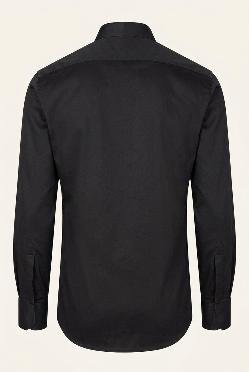 Diagonal Pleated Wing Tip Collar Shirt - Black - Back