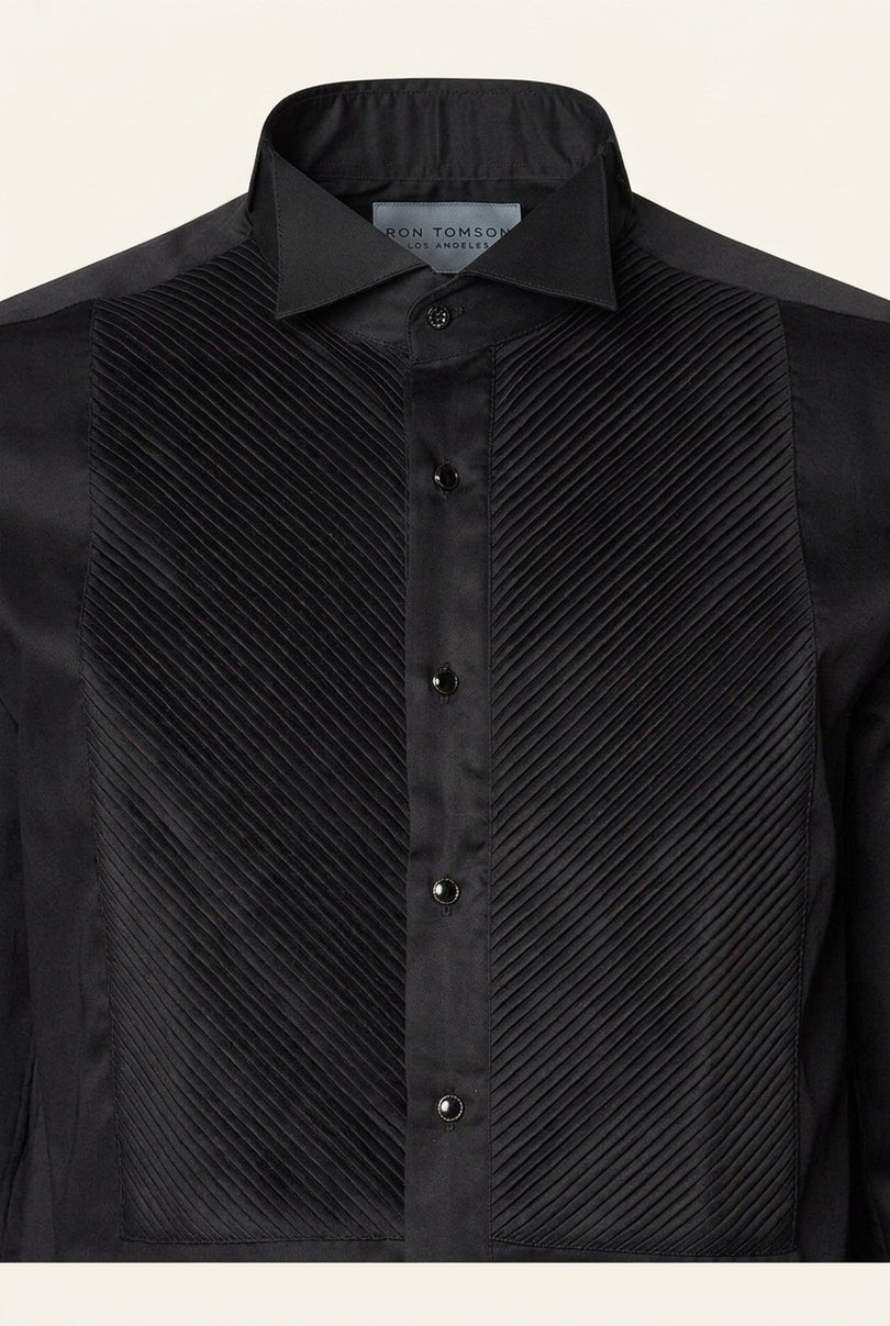 Diagonal Pleated Wing Tip Collar Shirt - Black - Detail