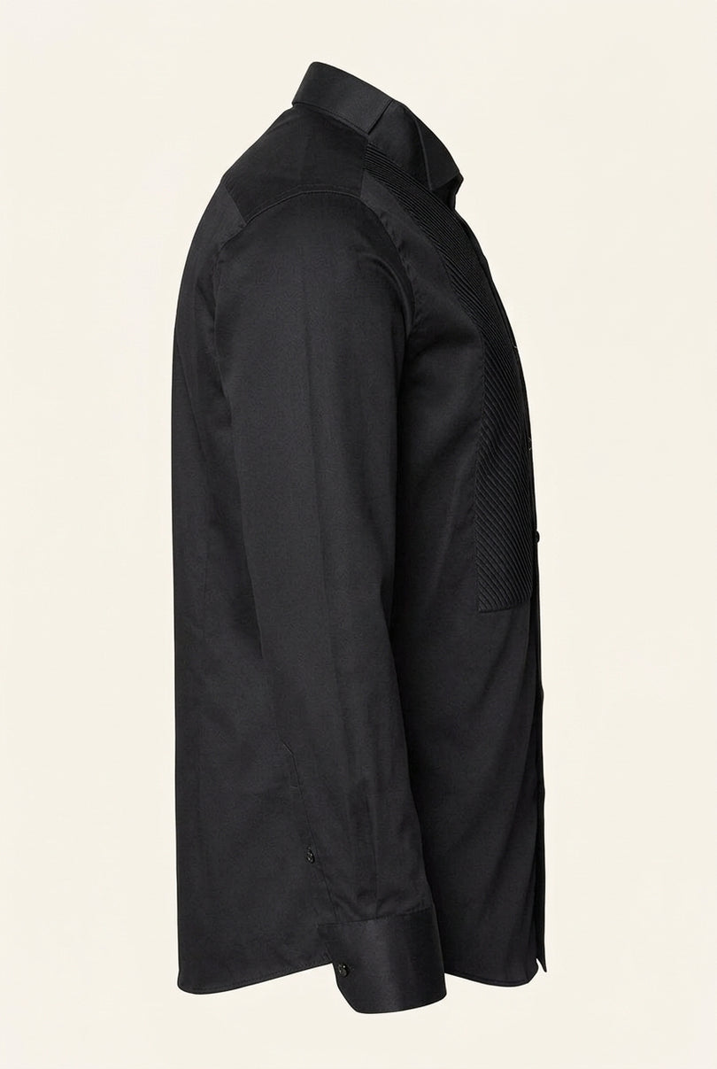 Diagonal Pleated Wing Tip Collar Shirt - Black - Side