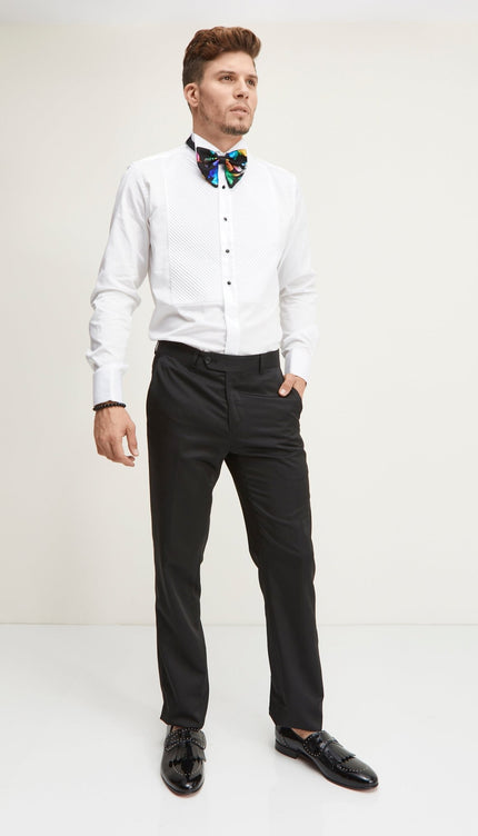 Diagonal Pleated Wing Tip Collar Shirt - White - Ron Tomson