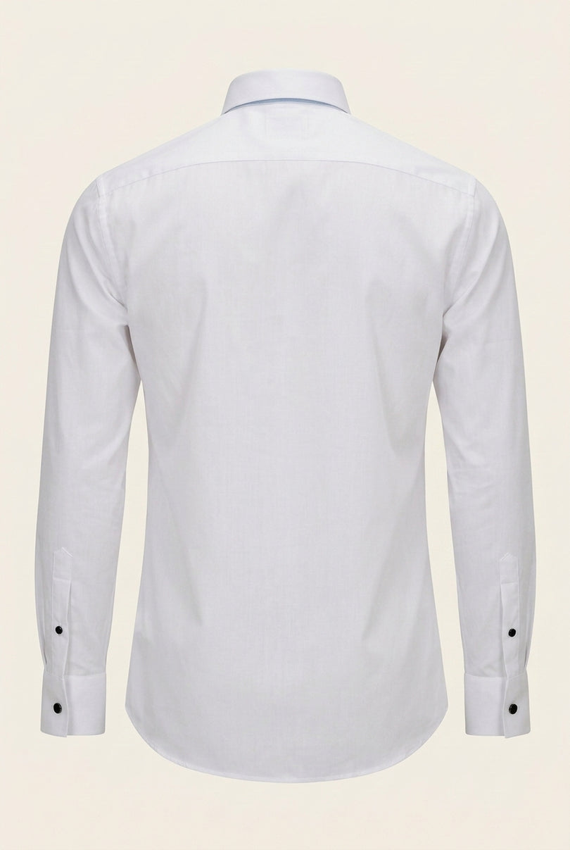 Diagonal Pleated Wing Tip Collar Shirt - White - Back
