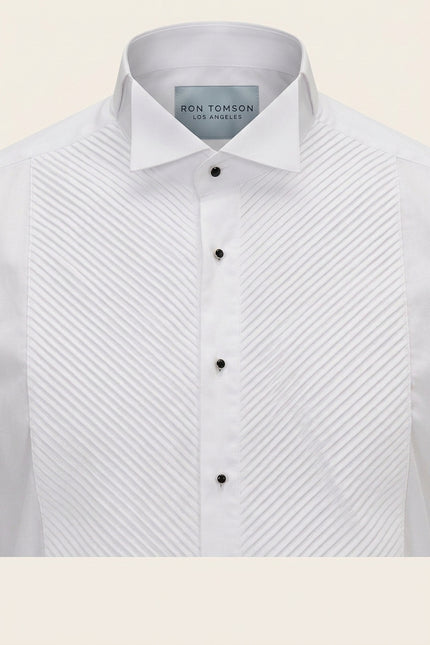 Diagonal Pleated Wing Tip Collar Shirt - White - Detail