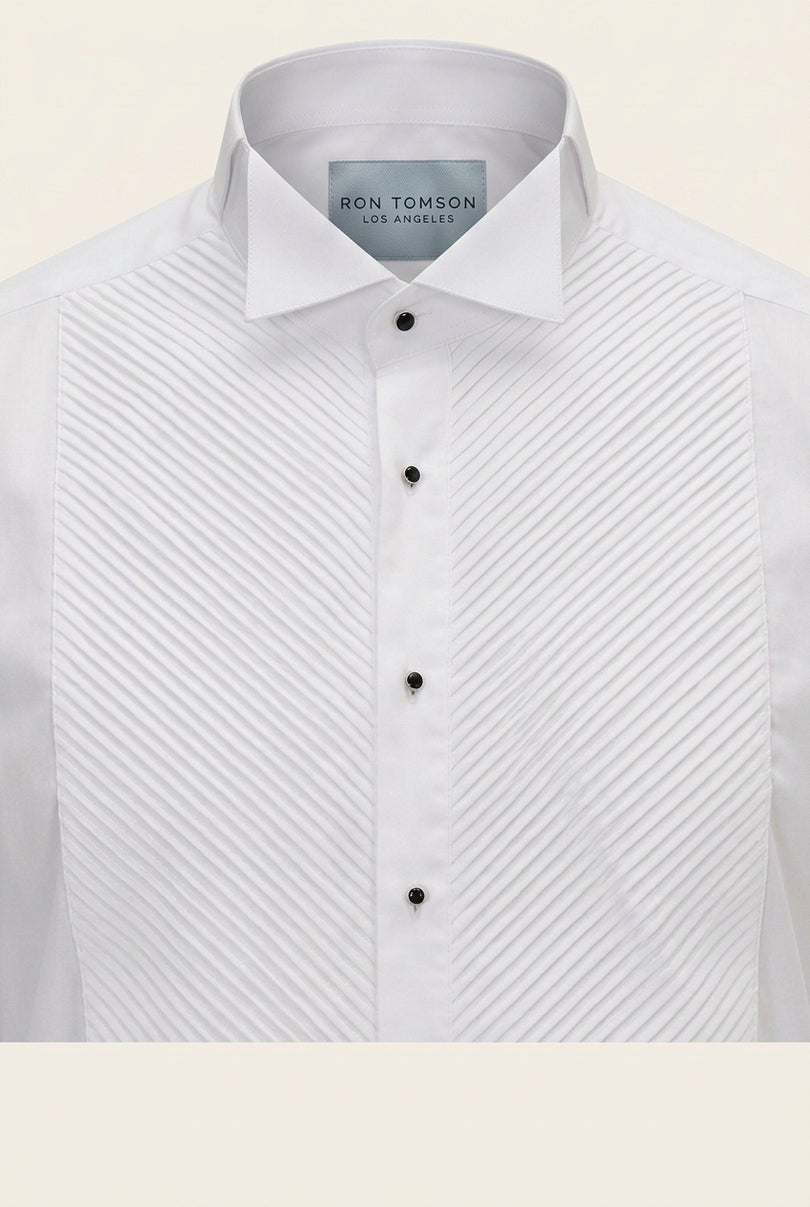 Diagonal Pleated Wing Tip Collar Shirt - White - Detail