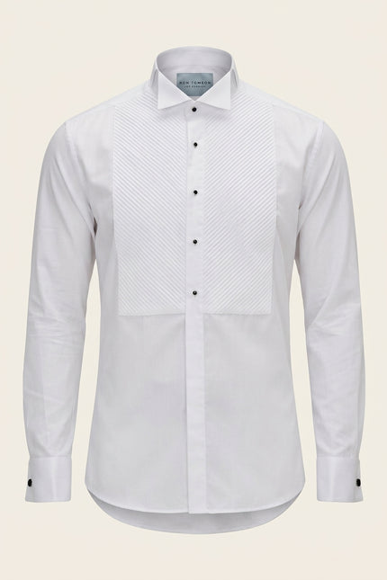 Diagonal Pleated Wing Tip Collar Shirt - White - Front