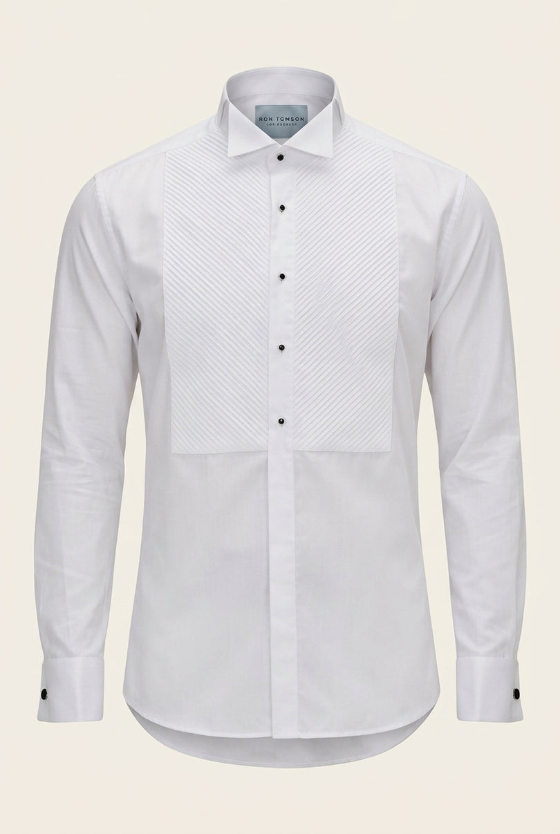 Diagonal Pleated Wing Tip Collar Shirt - White - Front