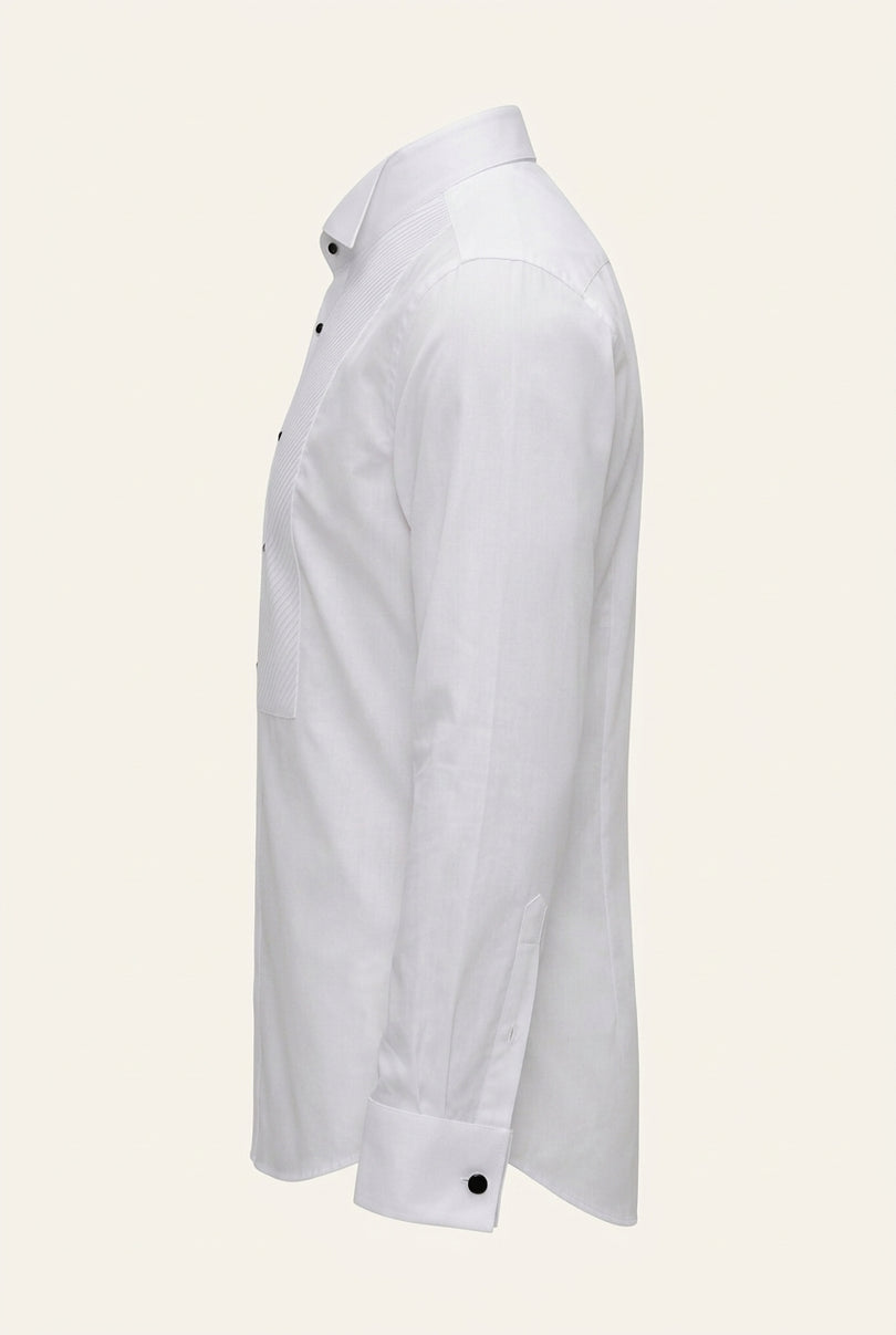 Diagonal Pleated Wing Tip Collar Shirt - White - Side