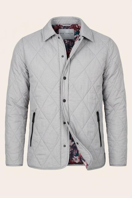Diamond Quilted Jacket - Light Grey - Front