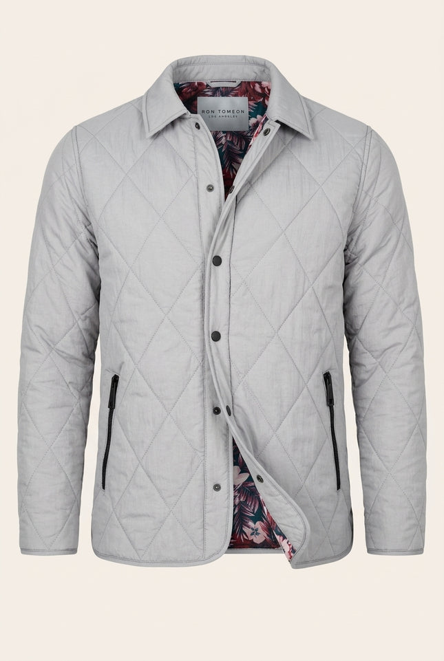 Diamond Quilted Jacket - Light Grey - Front