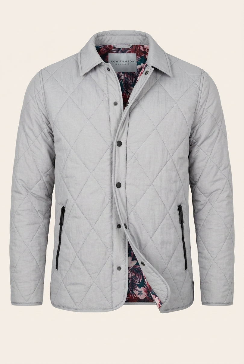 Diamond Quilted Jacket - Light Grey - Front