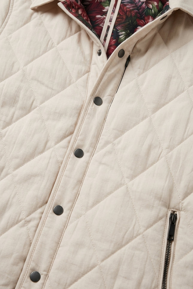 Diamond Quilted Jacket - Stone - Detail