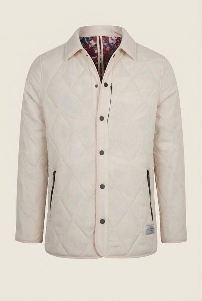 Diamond Quilted Jacket - Stone - Front