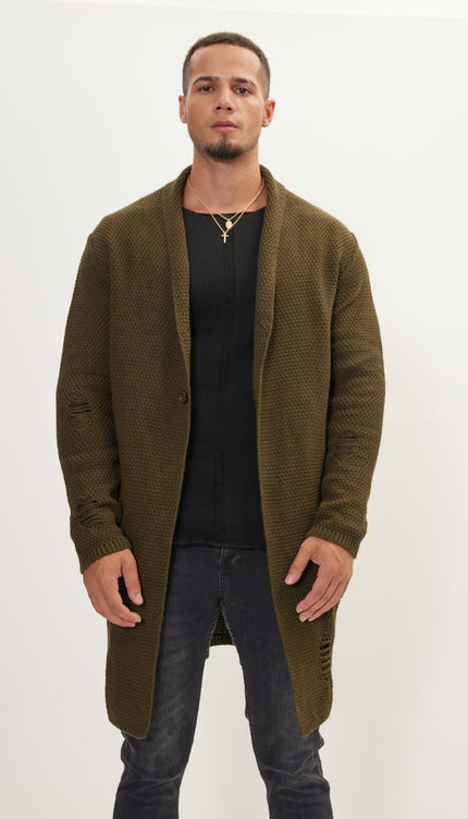 Distorted Knitted Cardigan - Khaki - Ron Tomson