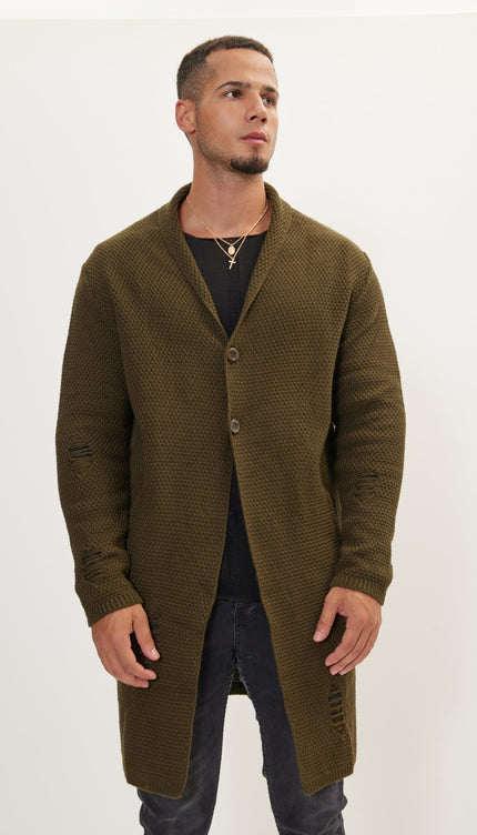 Distorted Knitted Cardigan - Khaki - Ron Tomson