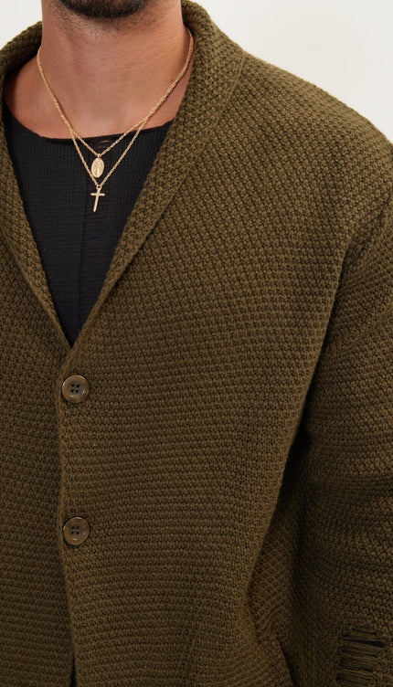 Distorted Knitted Cardigan - Khaki - Ron Tomson