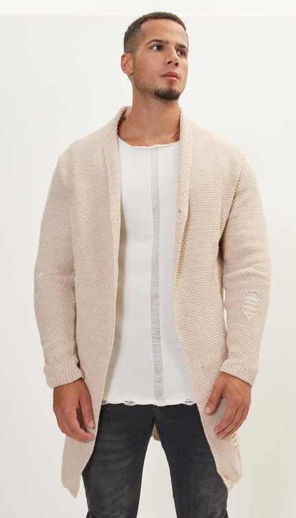 Distorted Knitted Cardigan - Stone - Ron Tomson