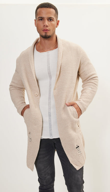 Distorted Knitted Cardigan - Stone - Ron Tomson