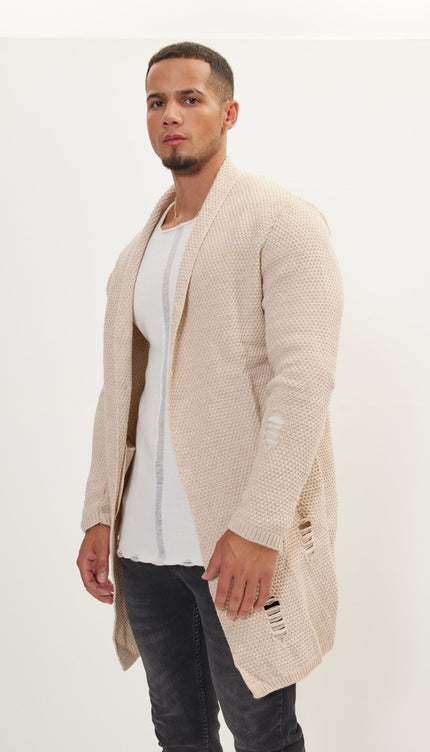 Distorted Knitted Cardigan - Stone - Ron Tomson