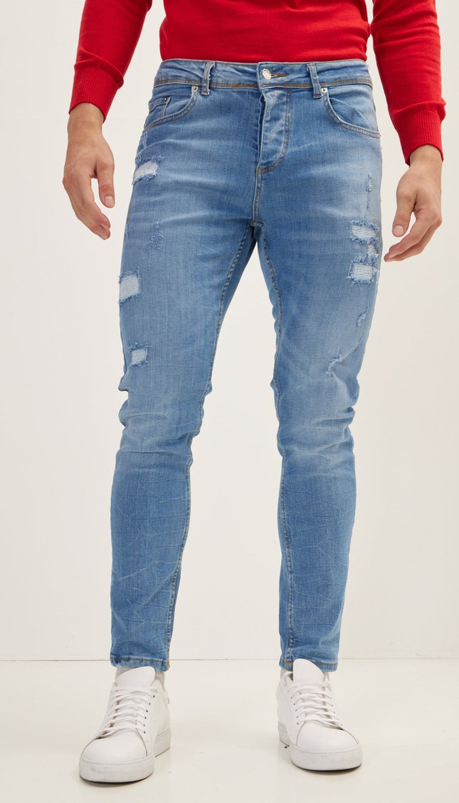 Distorted Slim Fit Jeans - Dark Blue - Ron Tomson