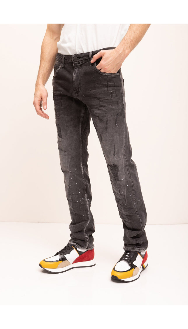 Distressed Cotton Denim Jeans - Black - Ron Tomson