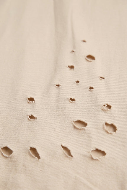 Distressed Henley T-Shirt - Stone - Detail