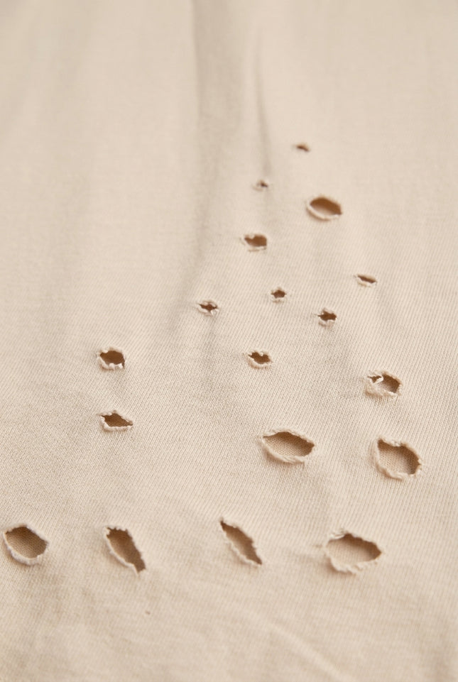 Distressed Henley T-Shirt - Stone - Detail