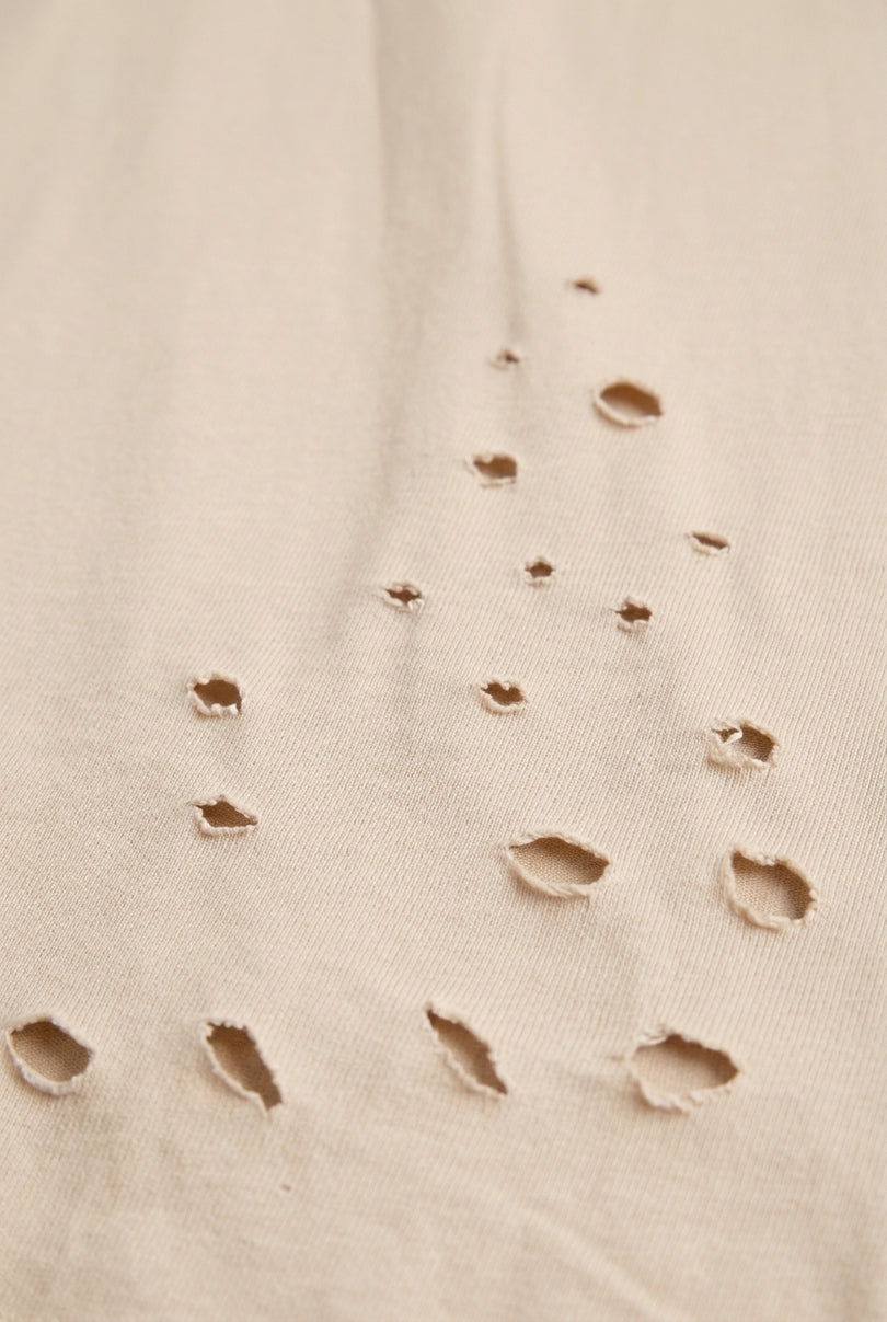 Distressed Henley T-Shirt - Stone - Detail