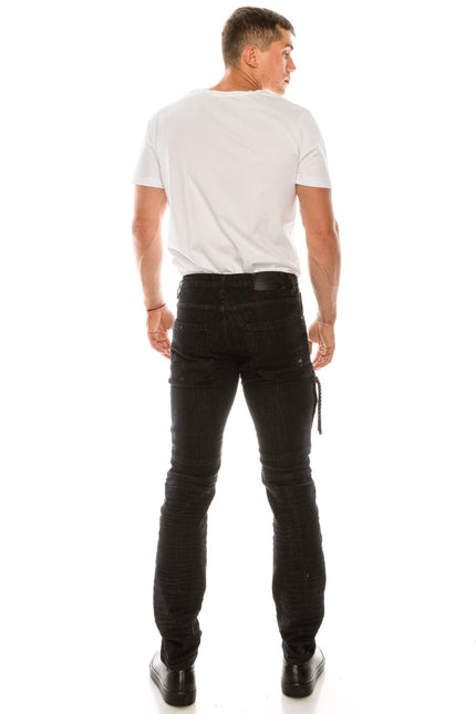 Distressed Moto Tapered Denim - Black White - Ron Tomson