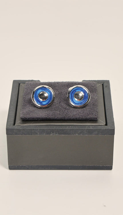 Donut Stainless Steel Cufflinks Blue Silver - Ron Tomson