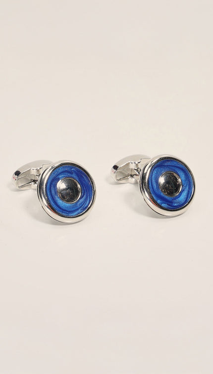 Donut Stainless Steel Cufflinks Blue Silver - Ron Tomson