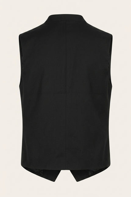 Double-Breasted Bib Pocket Waistcoat - Black - Back