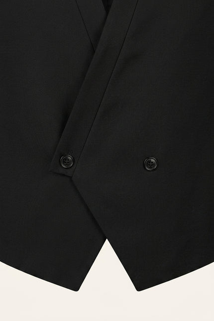 Double-Breasted Bib Pocket Waistcoat - Black - Detail