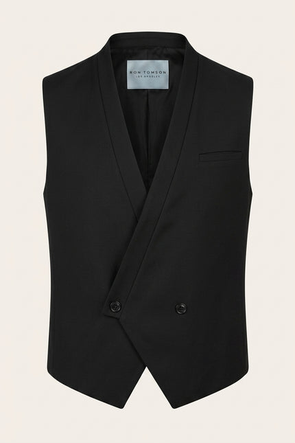 Double-Breasted Bib Pocket Waistcoat - Black - Front
