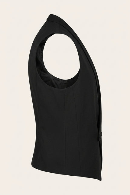 Double-Breasted Bib Pocket Waistcoat - Black - Side