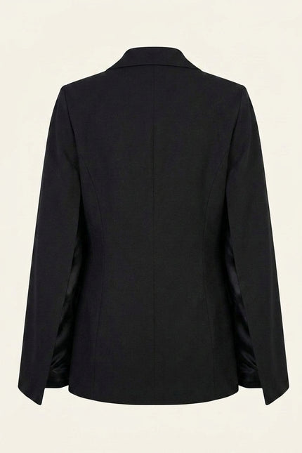 Double-Breasted Wool Cape Blazer - Black - Back