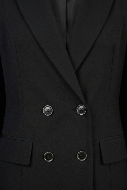 Double-Breasted Wool Cape Blazer - Black - Detail