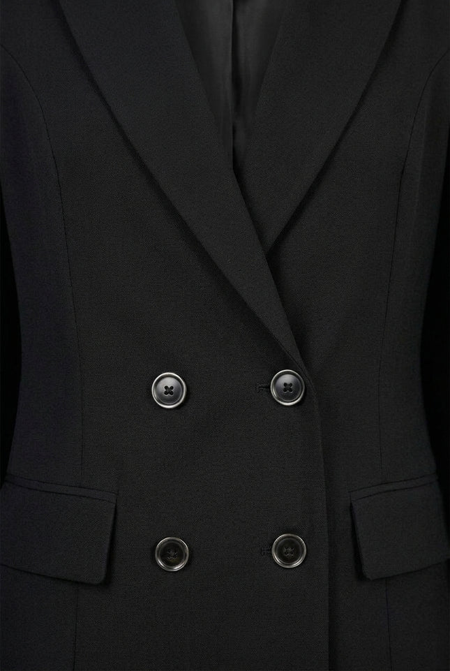 Double-Breasted Wool Cape Blazer - Black - Detail