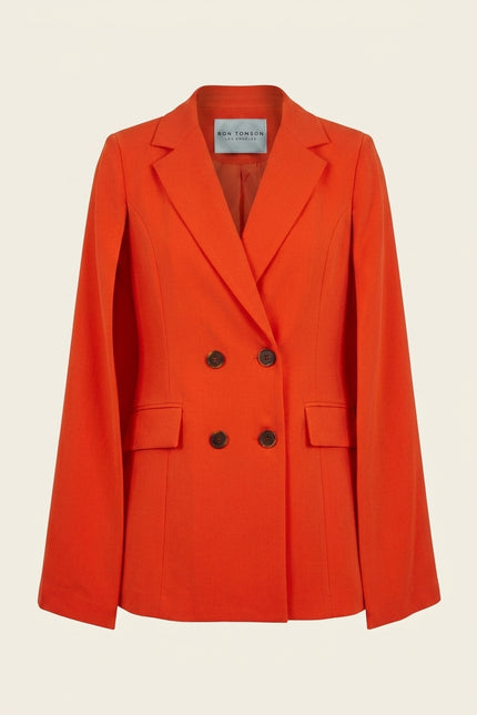 Double-Breasted Cape Blazer - Orange - Front