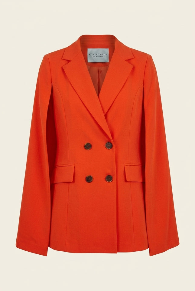 Double-Breasted Cape Blazer - Orange - Front